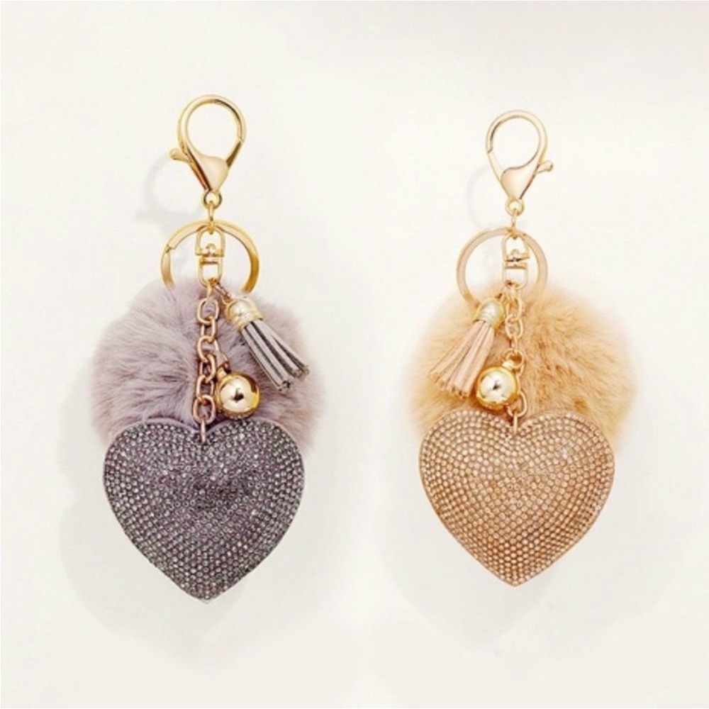 Blue Pom Pom Heart Keychain - Picture 2 of 10